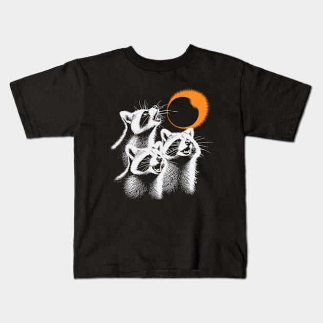 Raccoons Howl Total Solar Eclipse 2024 Kids T-Shirt by GreenCraft